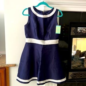 Very cute navy blue and white ribbon trim dress